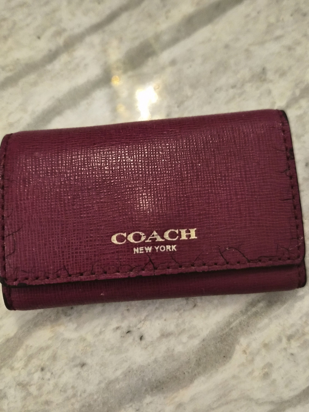 COACH Women's Leather Key Case Key Purse Dark Red